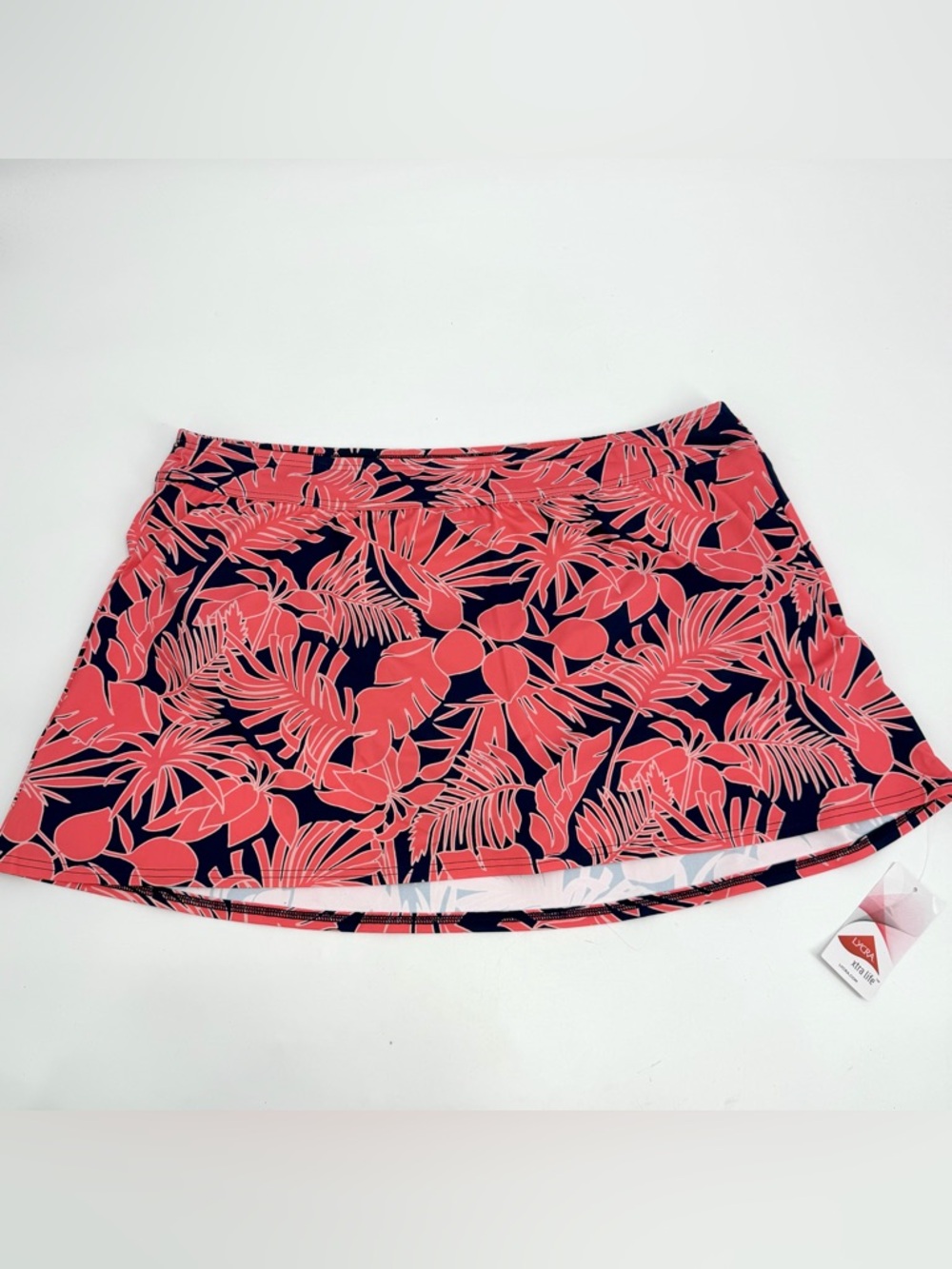 Lands End Swim Skirt Women’s 18W Plus Navy Blue Coral Pink Floral Attached Brief